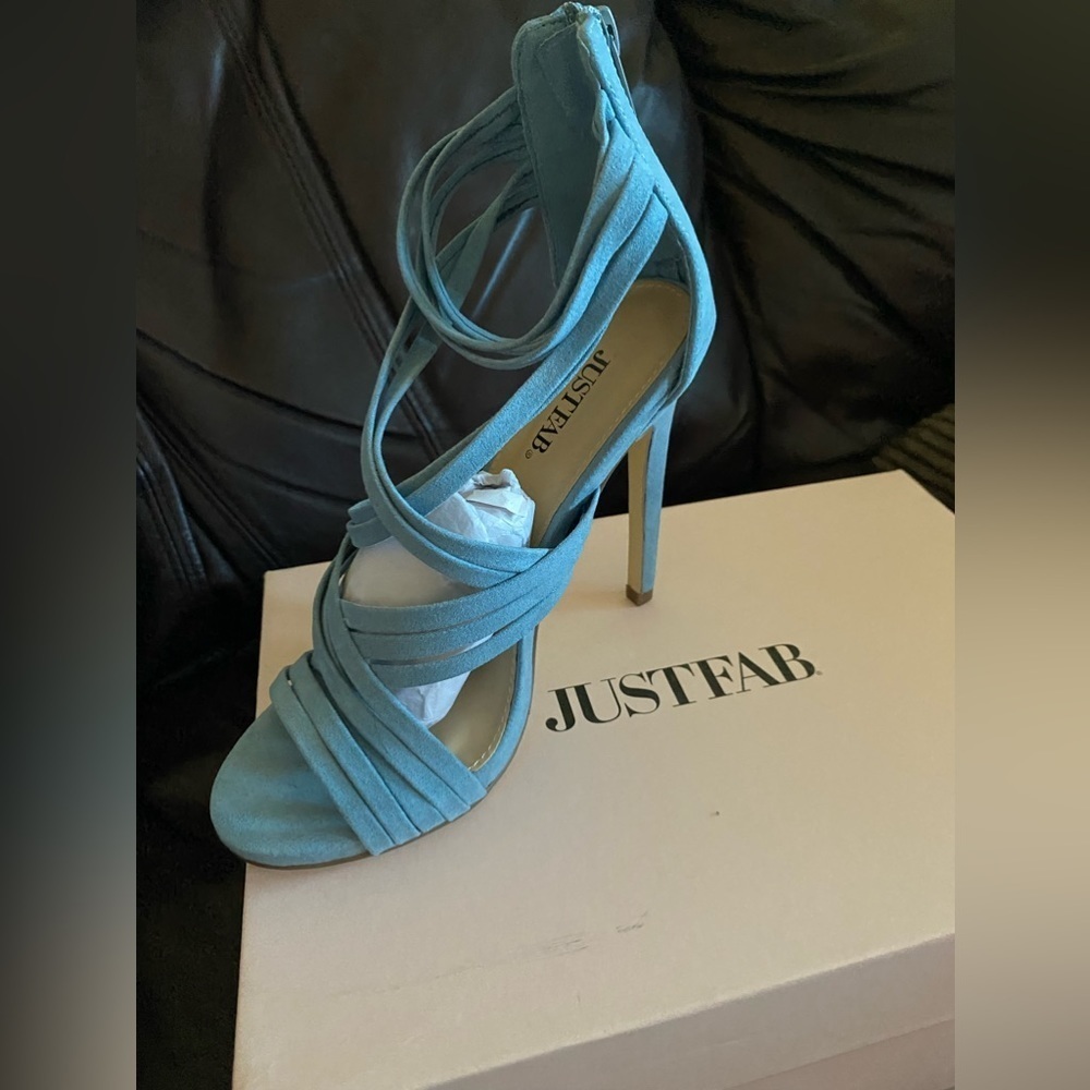 JUST FAB - NEW - Party Pleaser Strappy Heeled Sandal. Stone Blue. 5.5 - Picture 4 of 8